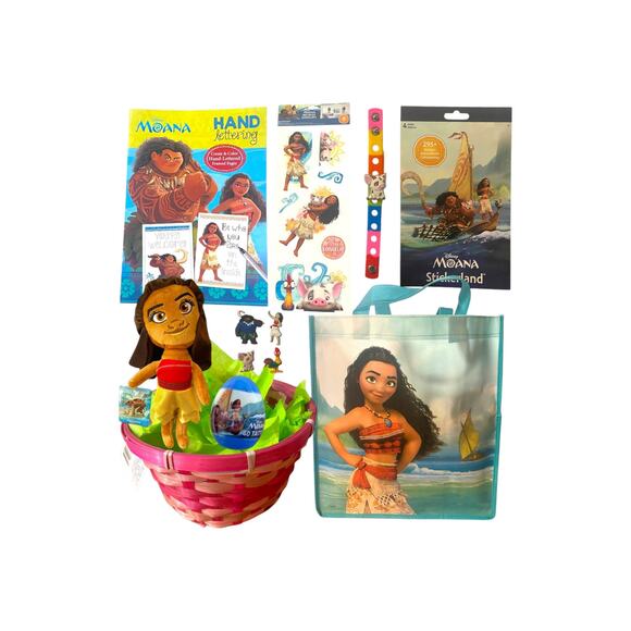 Moana Easter Basket, Plush Doll, Wall Decals Activity Coloring Book Toy Gift Set - Picture 1 of 9